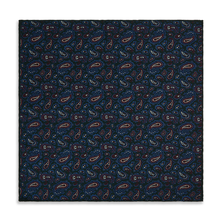 Green Navy Paisley Madder Silk Reversible Pocket Square
