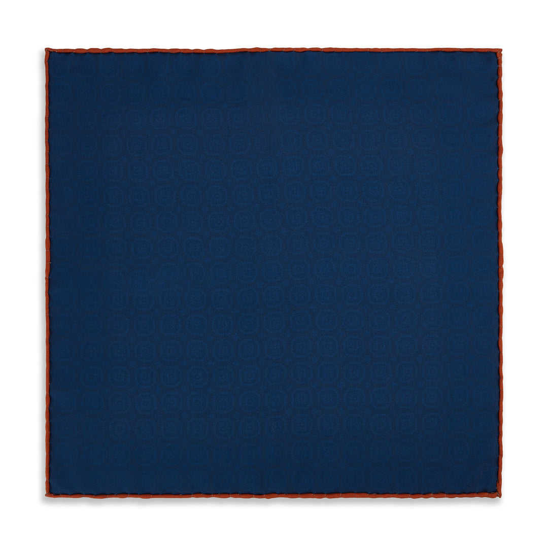 Orange Blue Medallion Madder Reversible Silk Pocket Square