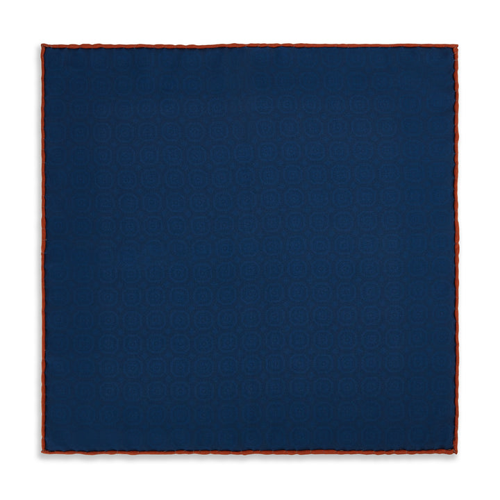Orange Blue Medallion Madder Reversible Silk Pocket Square