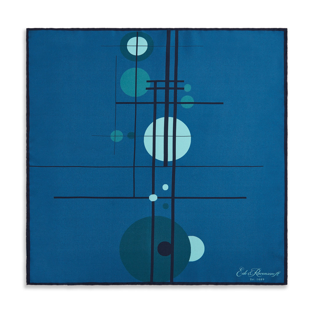 Blue Abstract Circle Grid Silk Pocket Square