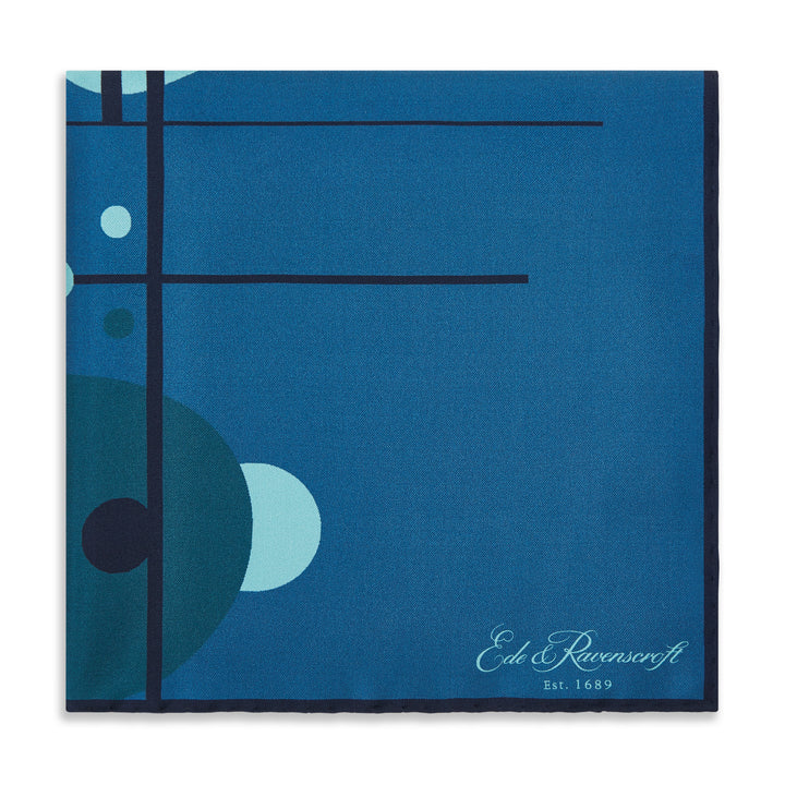 Blue Abstract Circle Grid Silk Pocket Square