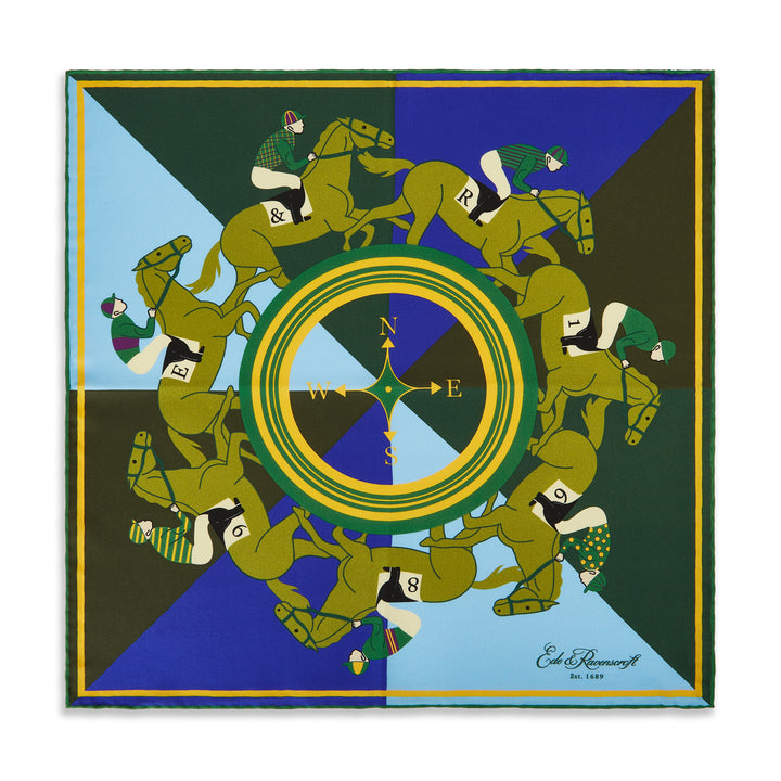 Green Gold Horse Compass Pocket Square