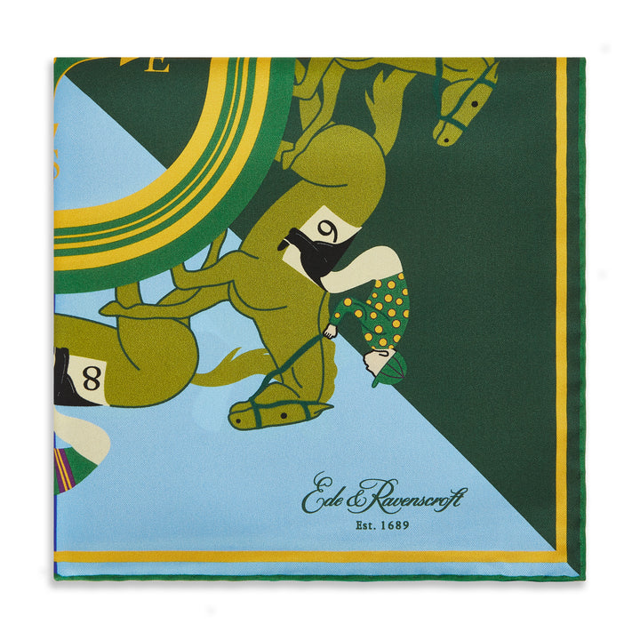 Green Gold Horse Compass Pocket Square