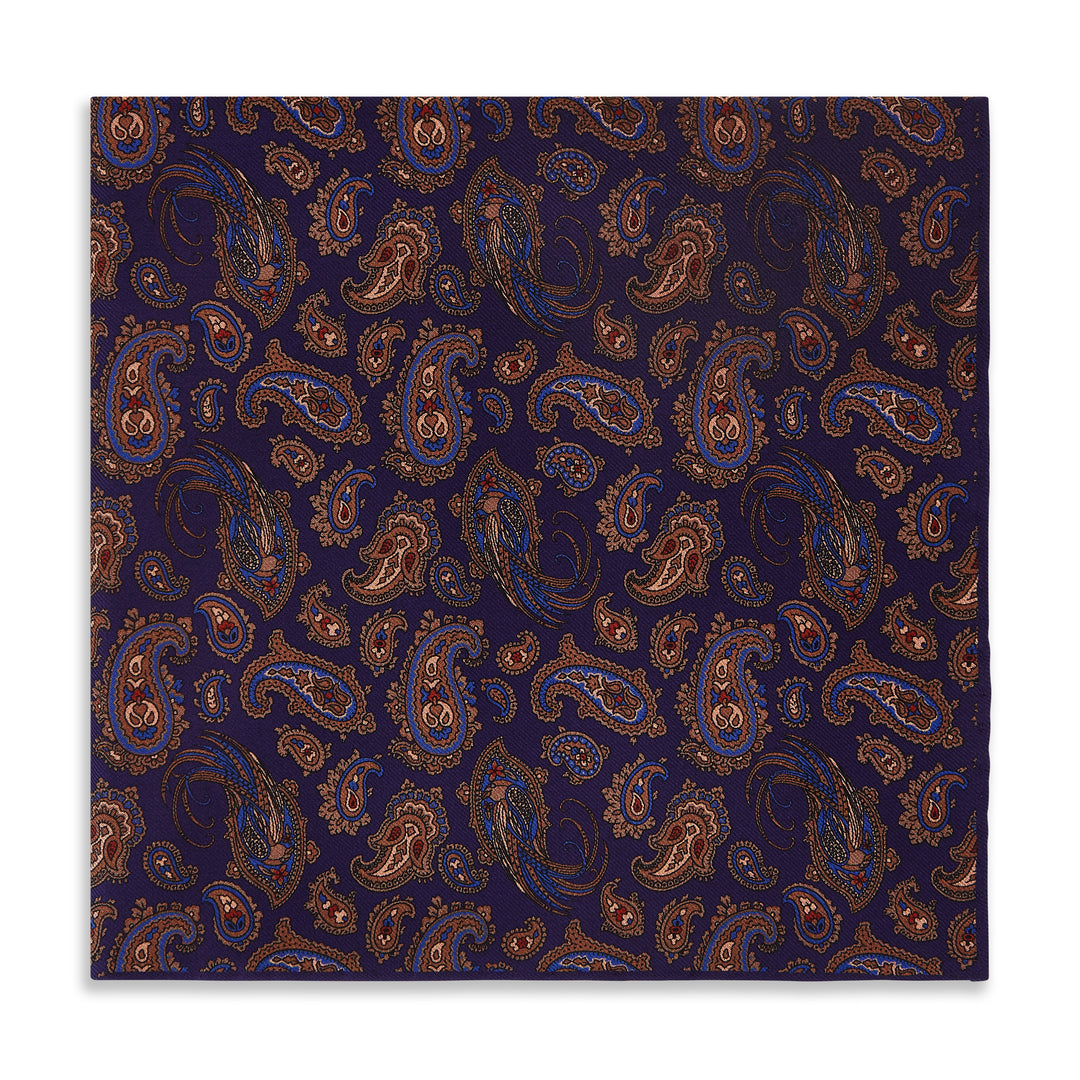 Purple Red Pheasant Paisley Madder Double Faced Pocket Square