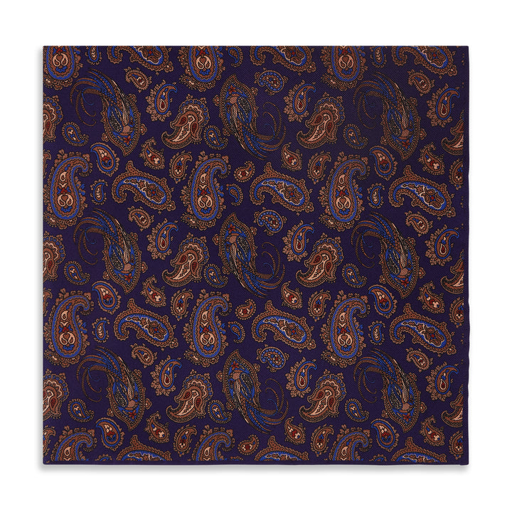 Purple Red Pheasant Paisley Madder Double Faced Pocket Square