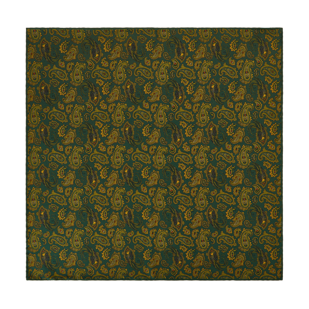 Green Gold Paisley Madder Double Faced Pocket Square