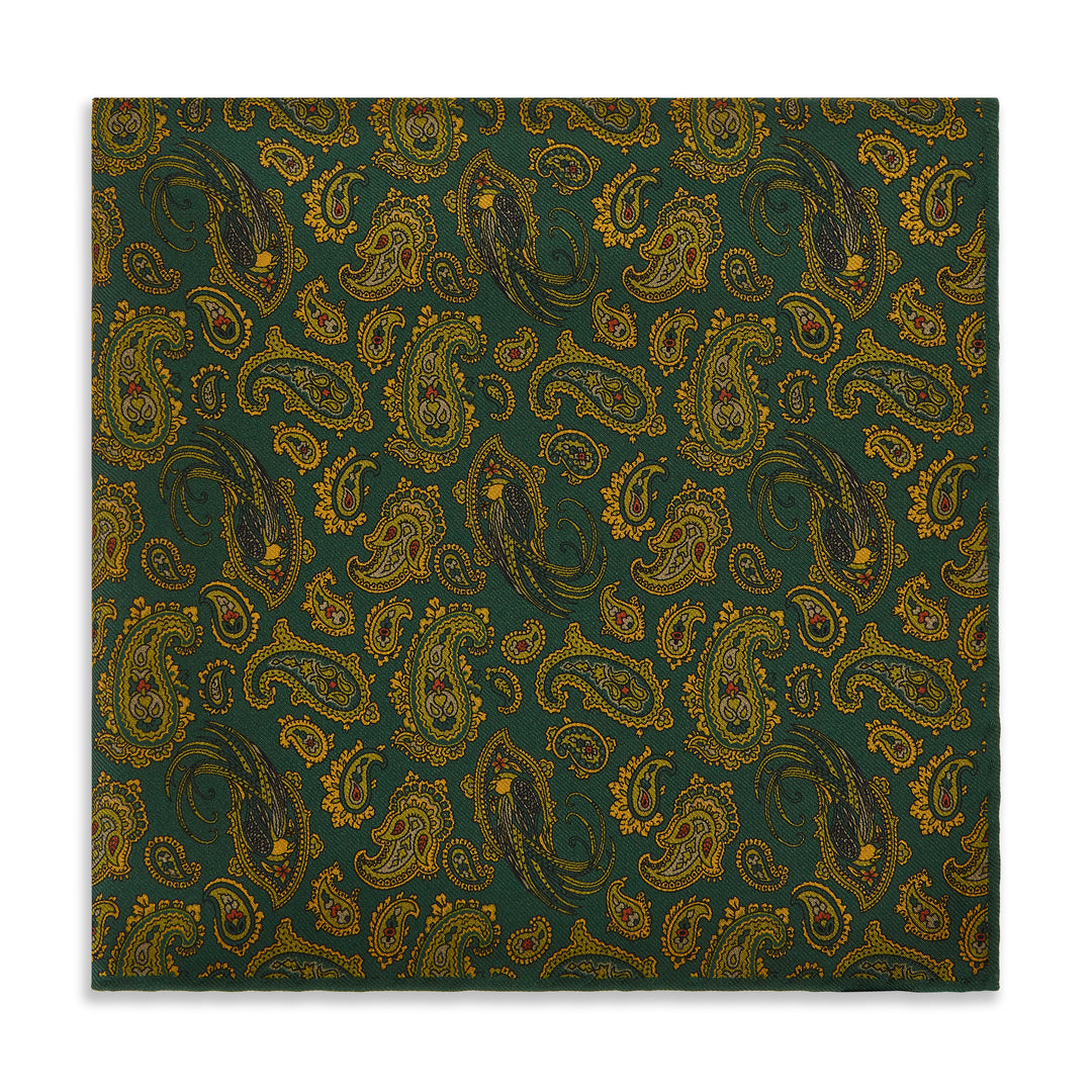 Green Gold Paisley Madder Double Faced Pocket Square