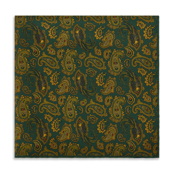 Green Gold Paisley Madder Double Faced Pocket Square