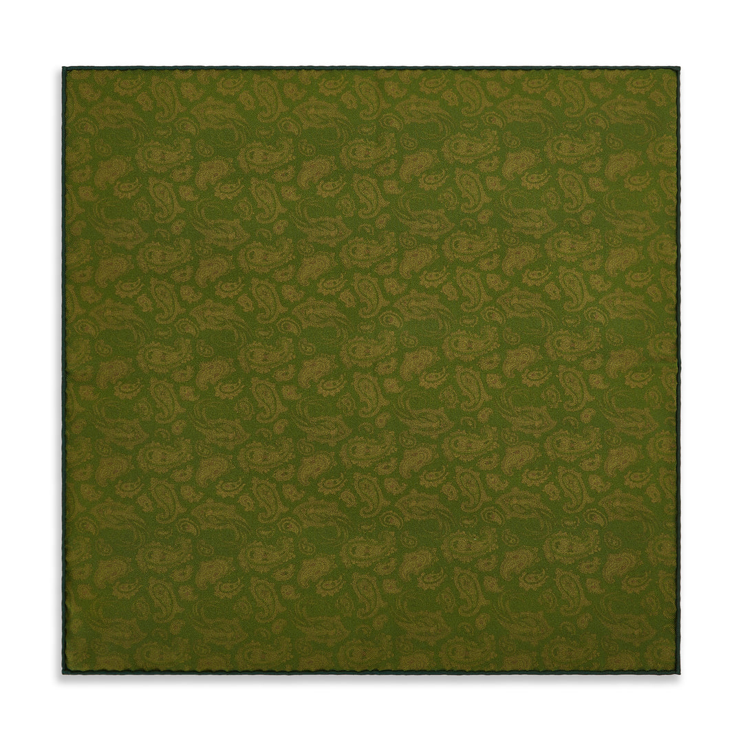 Green Gold Paisley Madder Double Faced Pocket Square