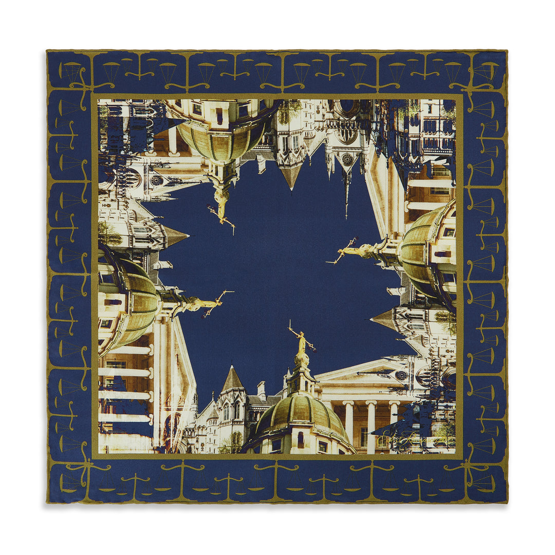 Blue Gold Legal Landscape Silk Pocket Square