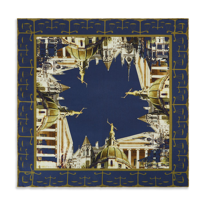 Blue Gold Legal Landscape Silk Pocket Square