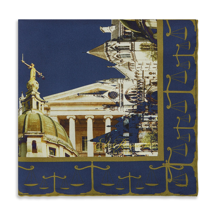 Blue Gold Legal Landscape Silk Pocket Square