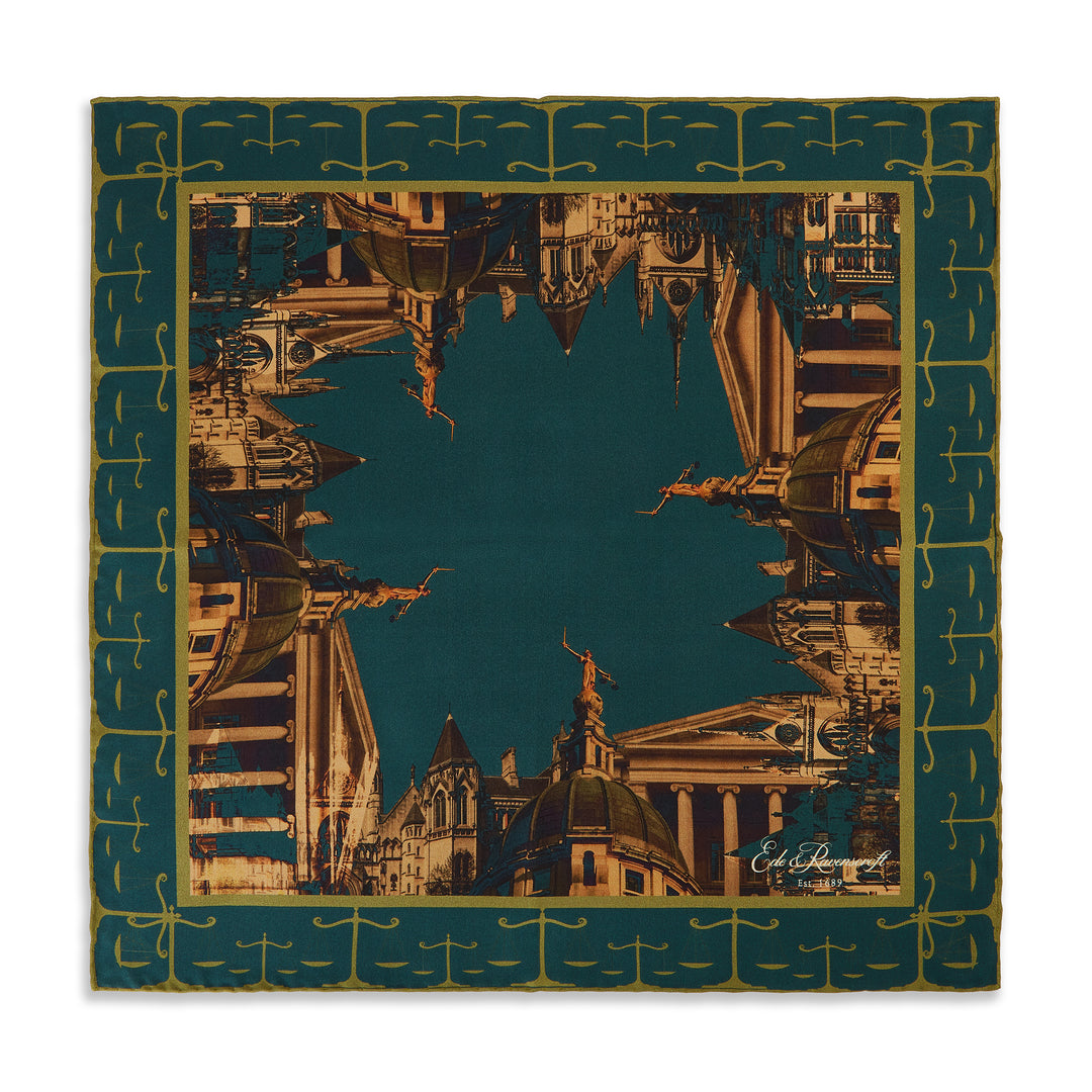 Green Gold Legal Landscape Silk Pocket Square