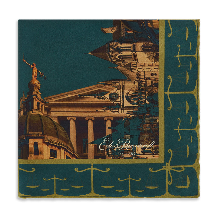 Green Gold Legal Landscape Silk Pocket Square