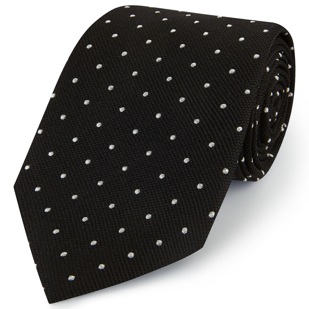 Black White Textured Spot Woven Silk Tie