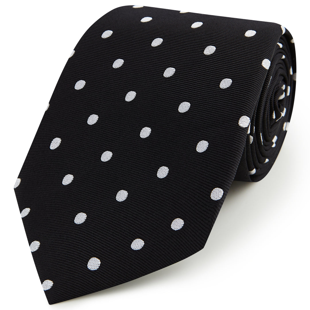 Black White Churchill Spot Woven Silk Tie