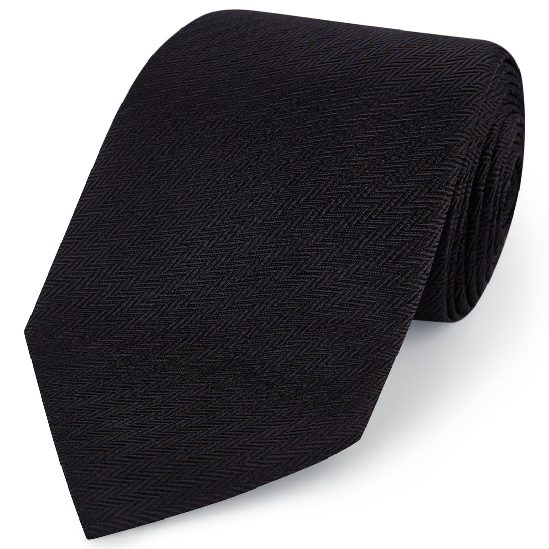 Black Micro Herringbone Woven Silk Tie