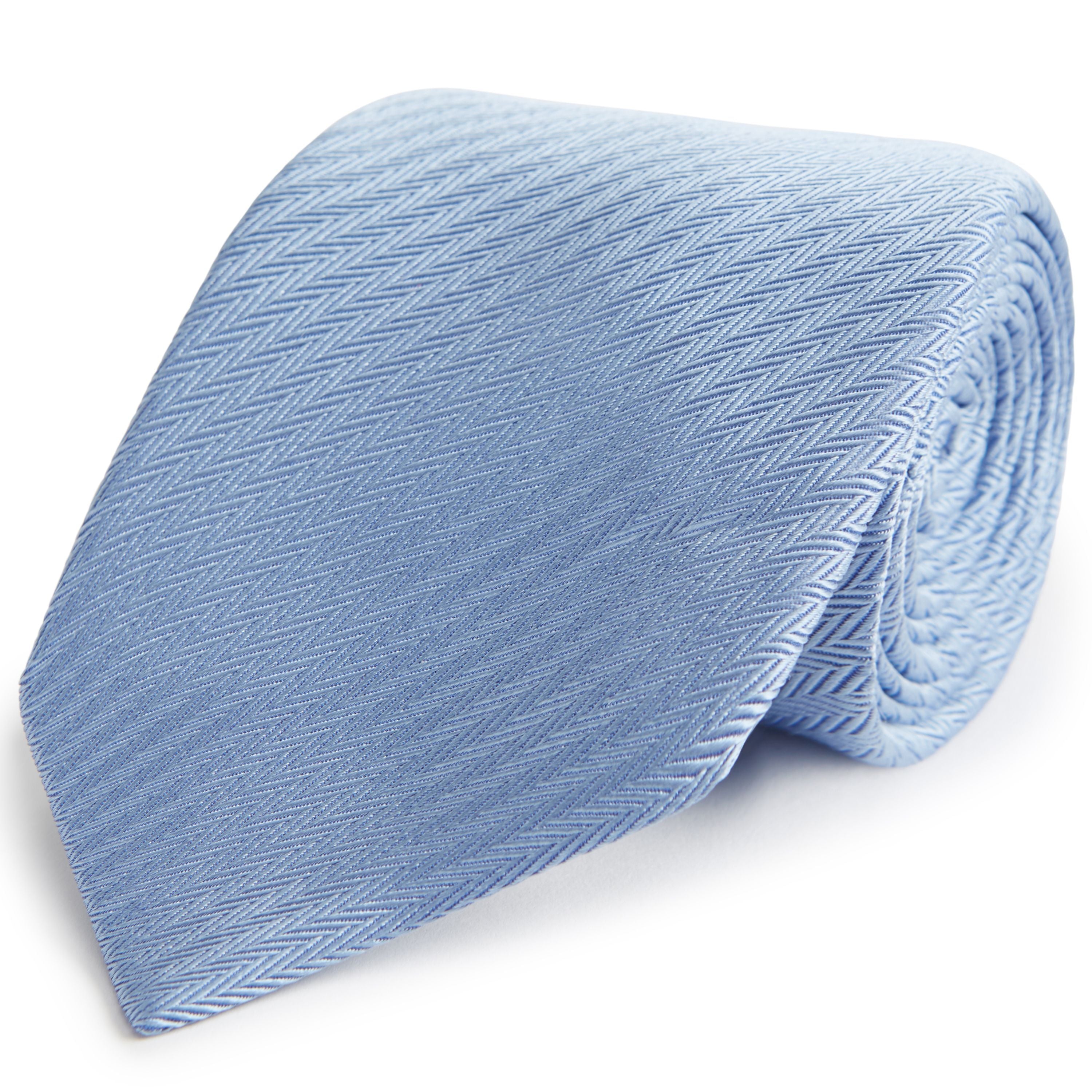 Ede & Ravenscroft | Micro Herringbone Woven Silk Tie | Blue