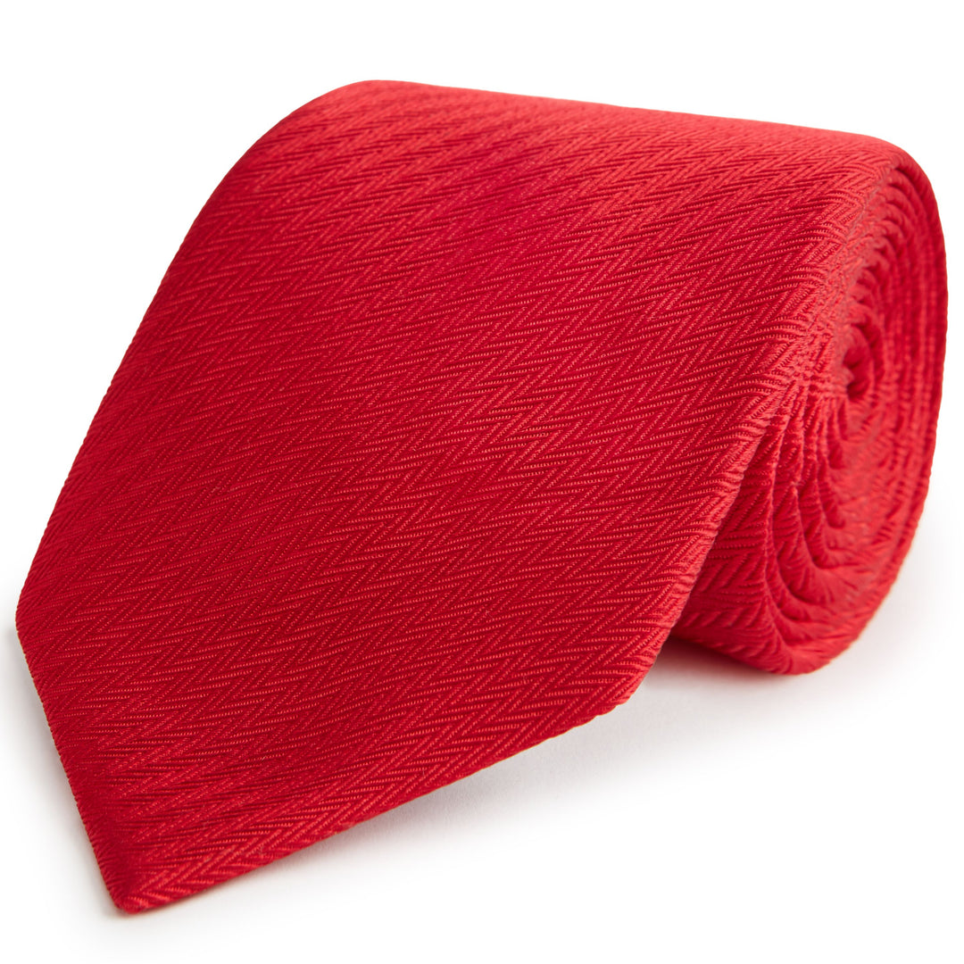 Red Micro Herringbone Woven Silk Tie