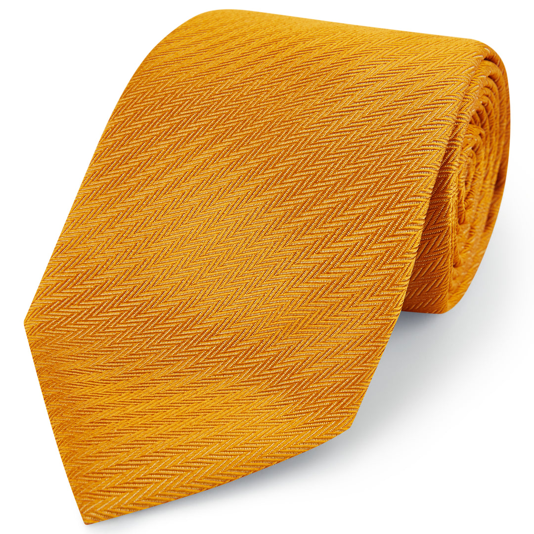 Gold Micro Herringbone Woven Silk Tie