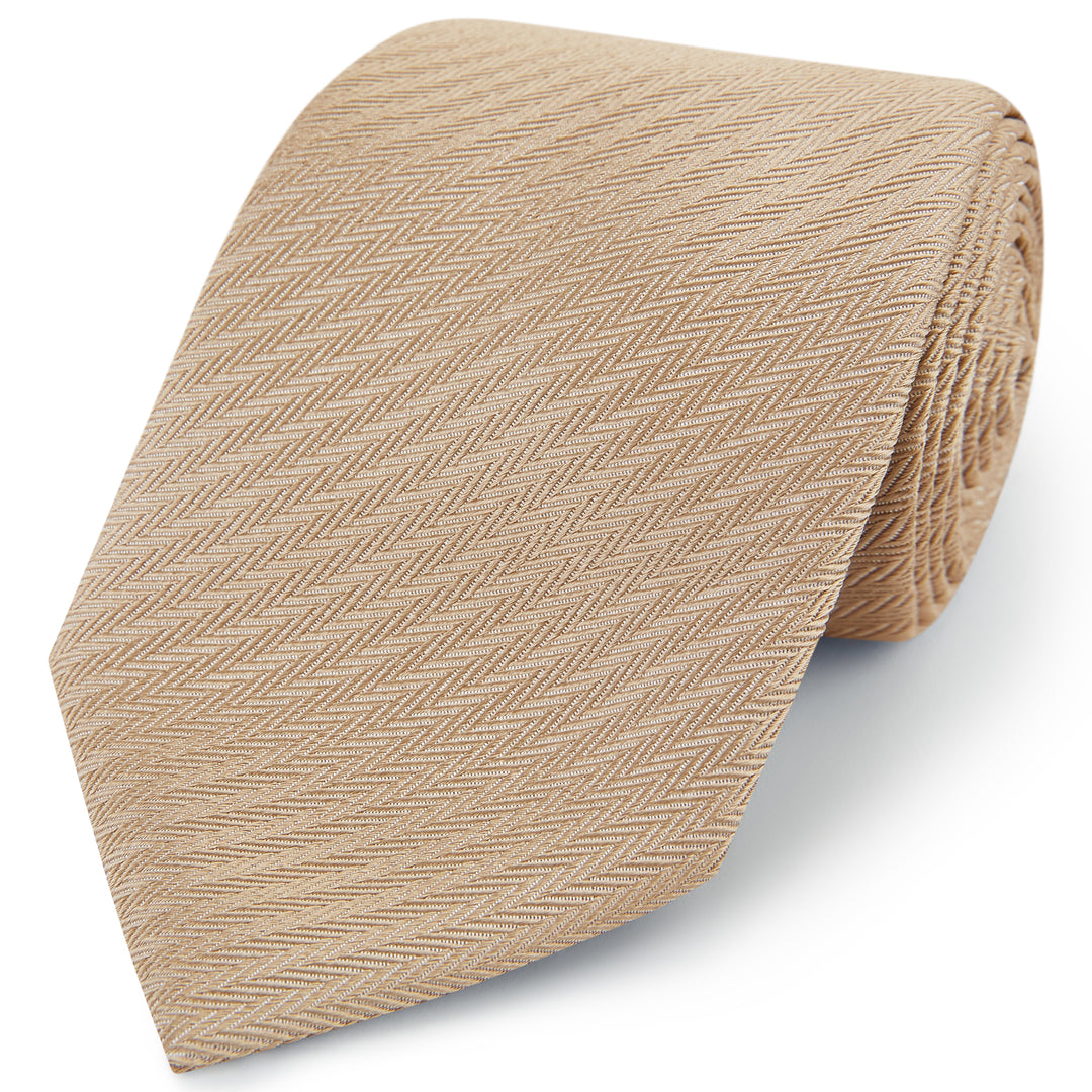 Ivory Micro Herringbone Woven Silk Tie