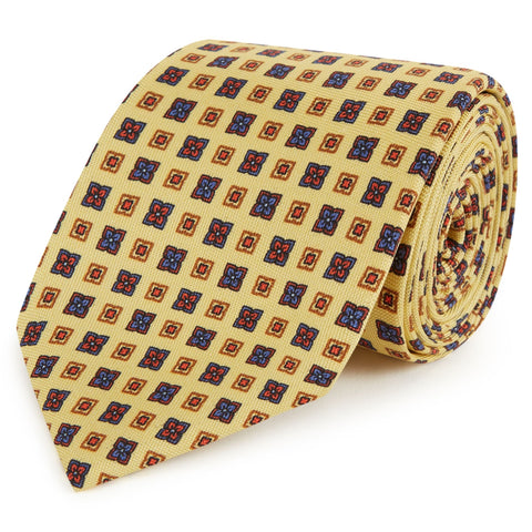 Yellow Geometric Printed Silk Hopsack Tie