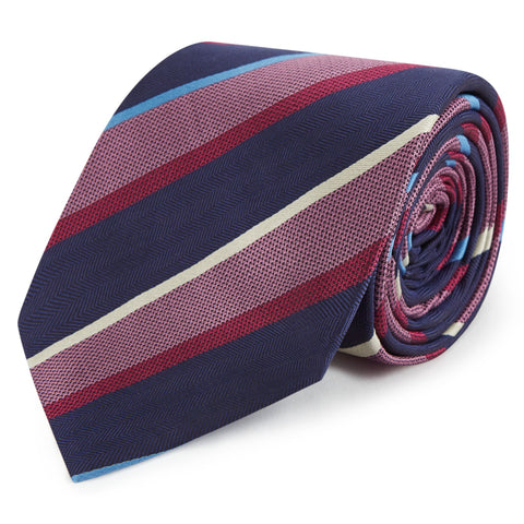 Navy and Pink Stripe Woven Silk Tie