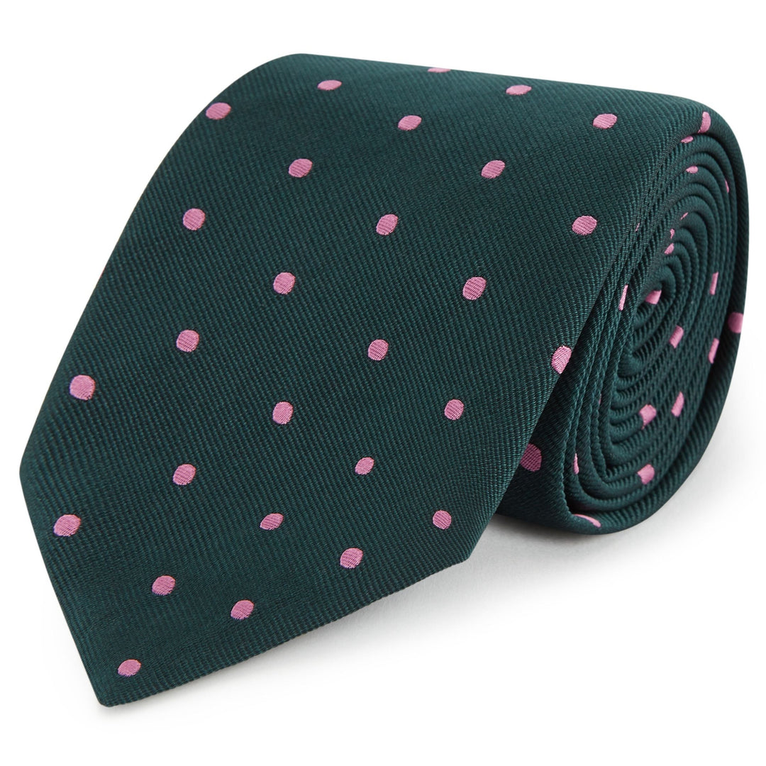 Green and Pink Spot Twill Woven Silk Tie