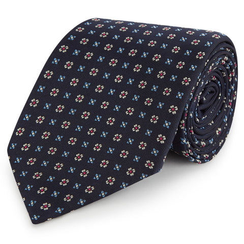 Navy Micro Geometric Woven Silk Tie