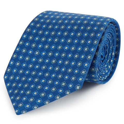 Blue Flower Printed Silk Tie