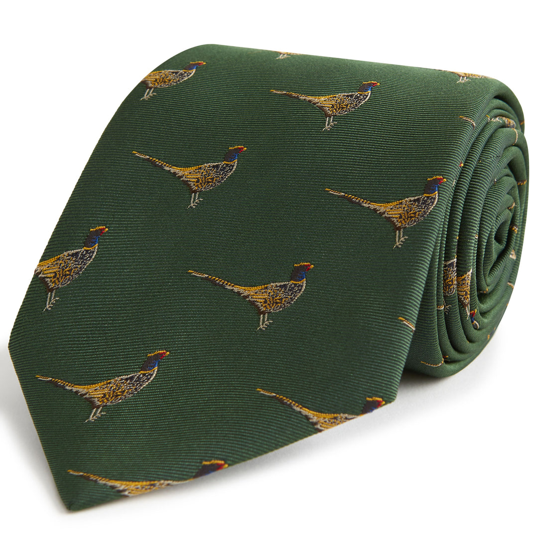 Dark Green Phesant Twill Woven Silk Tie