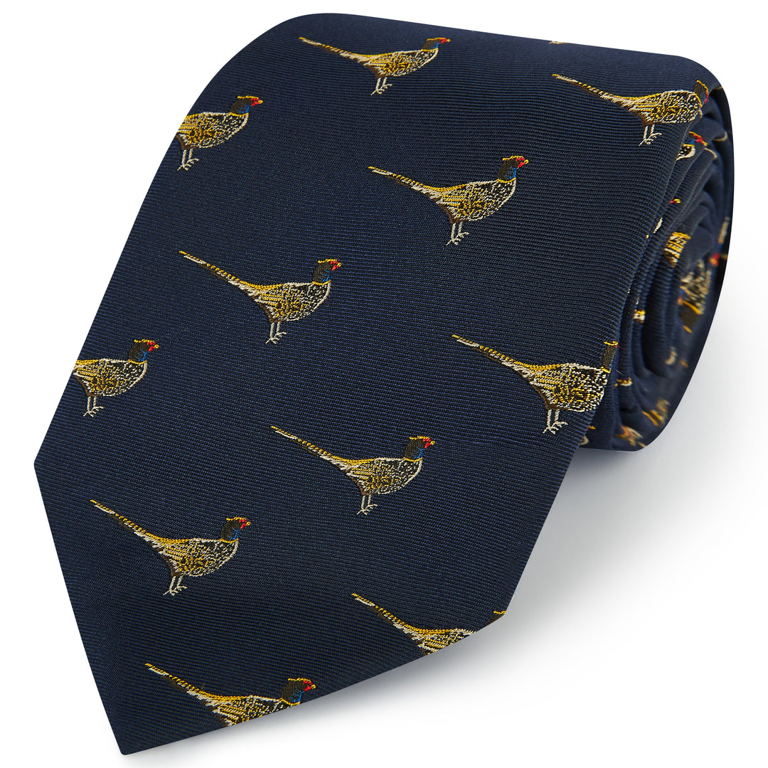 Navy Pheasant Twill Woven Silk Tie
