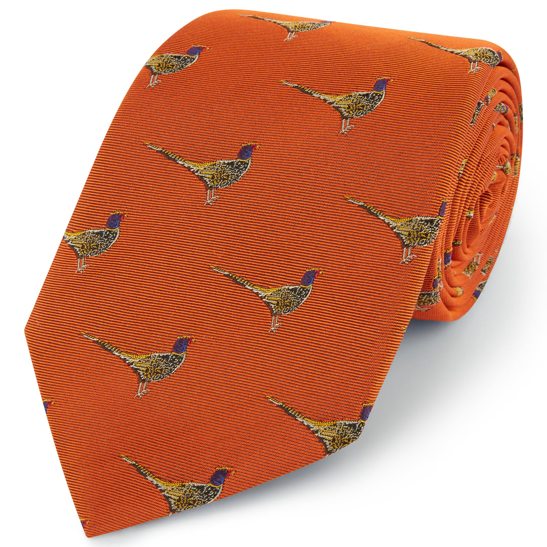Orange Pheasant Twill Woven Silk Tie