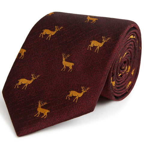 Red and Brown Stag Textured Woven Silk Tie