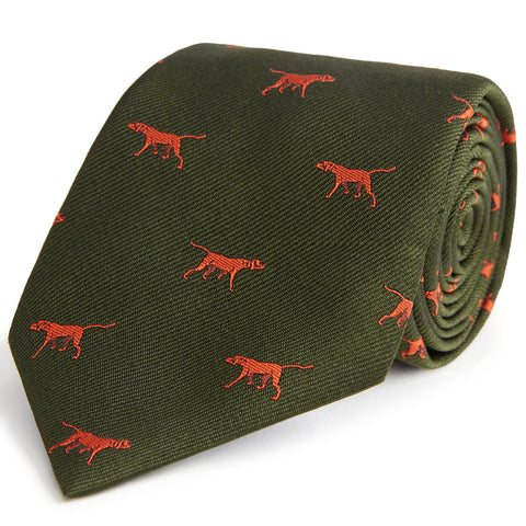 Green and Orange Dog Twill Woven Silk Tie