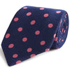 Navy and Pink Polka Dot Textured Woven Silk Tie