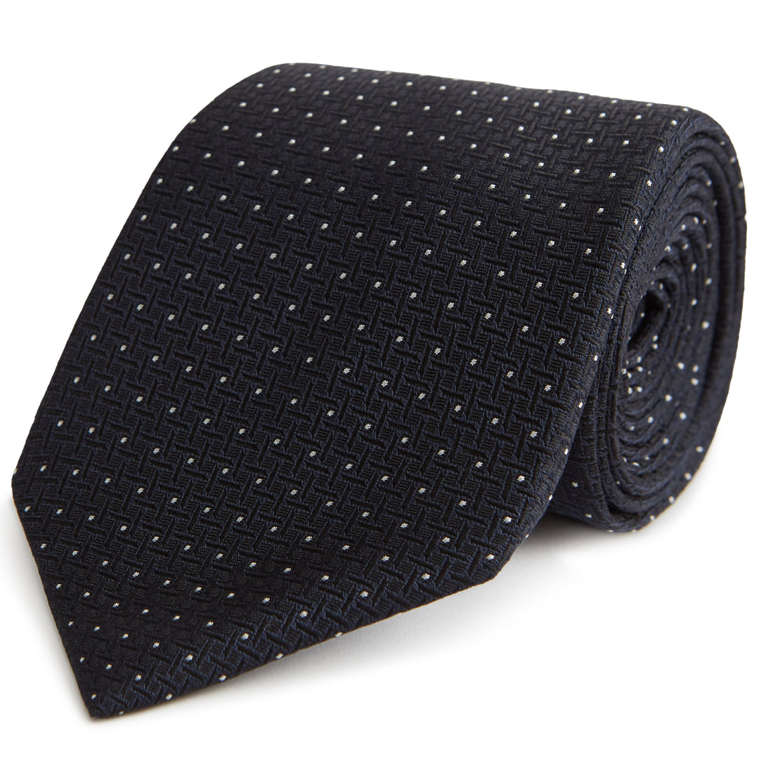 Dark Navy Micro Diamond Spot Woven Silk Tie