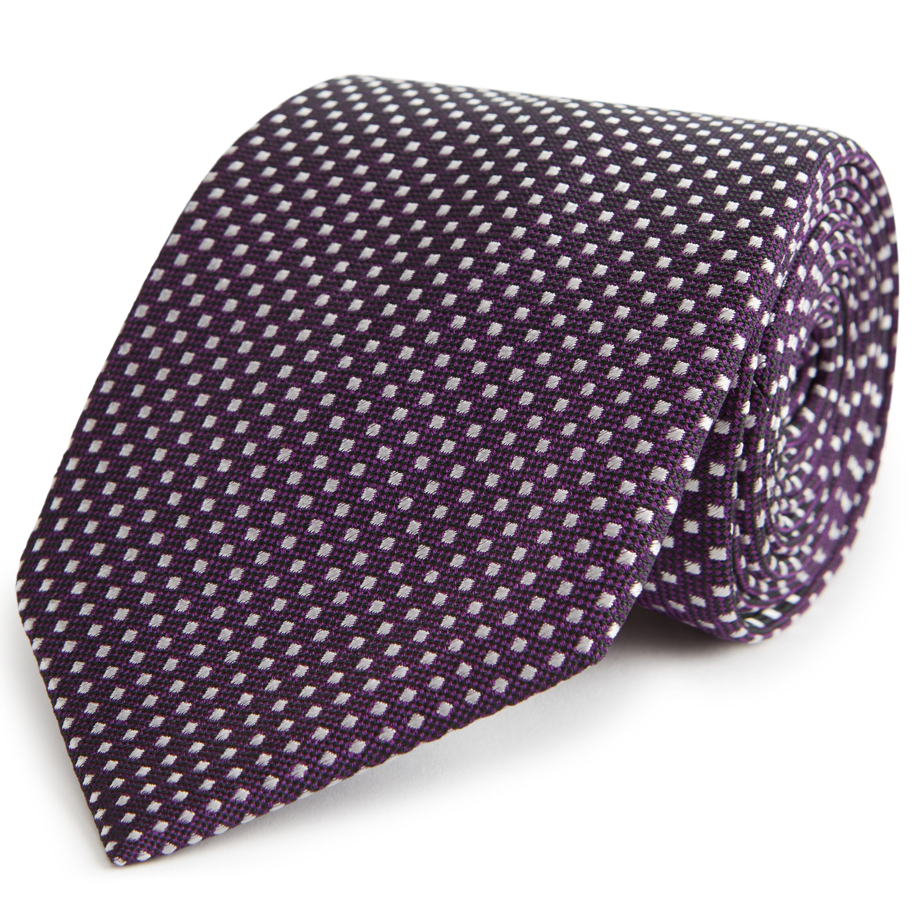 Ede & Ravenscroft | Micro Spot Woven Silk Tie | Purple