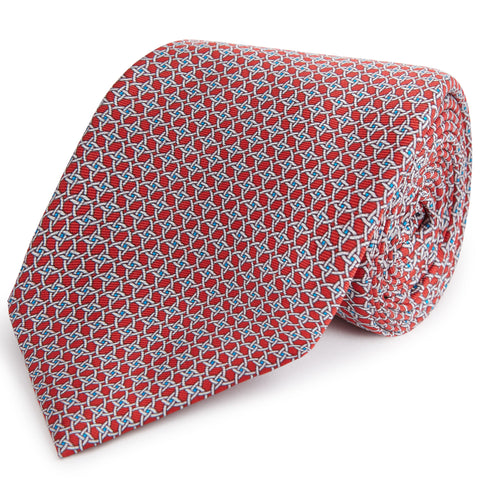 Red and White Chain Printed Silk Tie