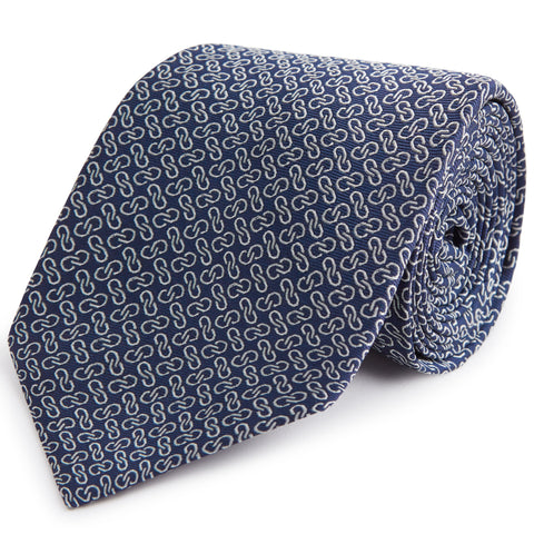 Navy and Silver Micro Chain Woven Silk Tie