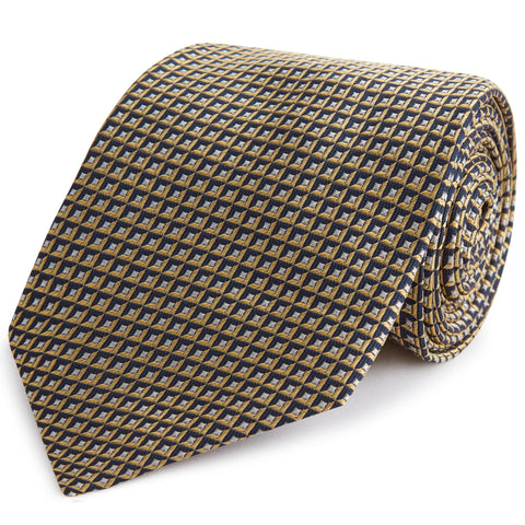 Yellow and Navy Geometric Square Woven Tie