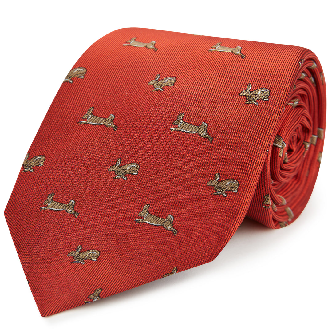 Ysl Necktie Rabbit Ede & Ravenscroft | Running Rabbit Woven Silk Tie | Red