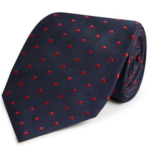 Navy Red Textured Spot Woven Silk Tie