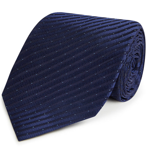 Navy Stripe Spot Woven Silk Tie