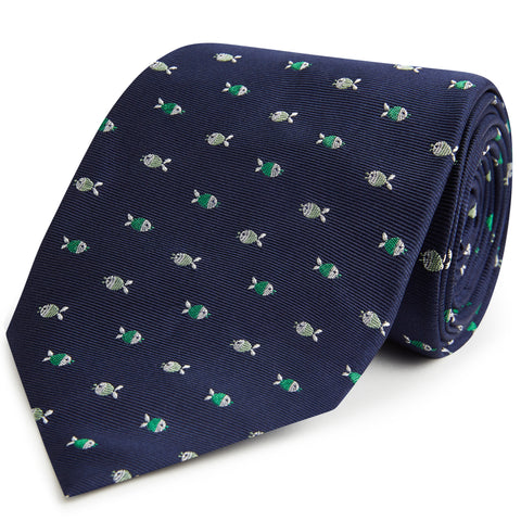 Navy Fish Twill Woven Silk Tie