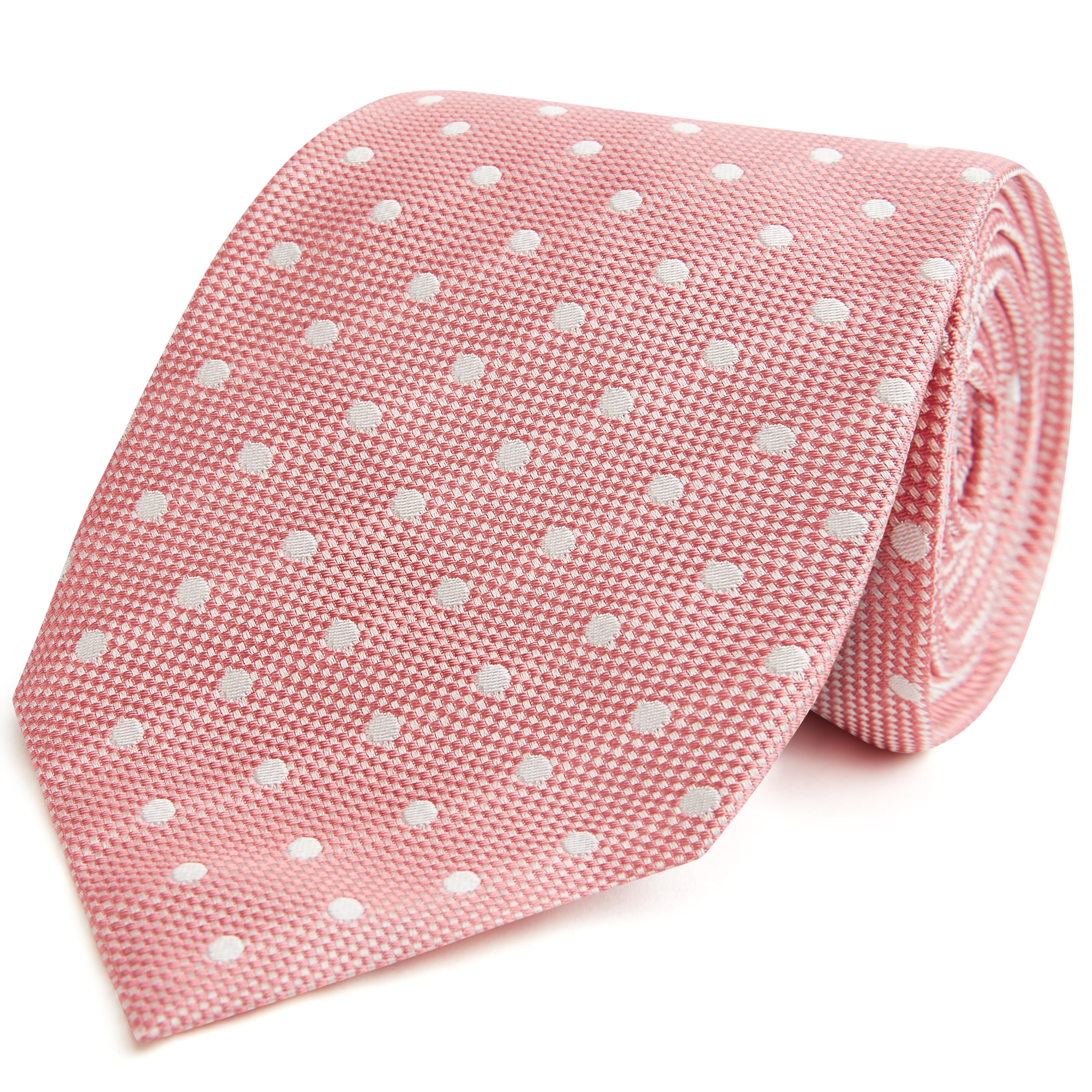 Ede & Ravenscroft | Textured Spot Woven Silk Tie | Pink White