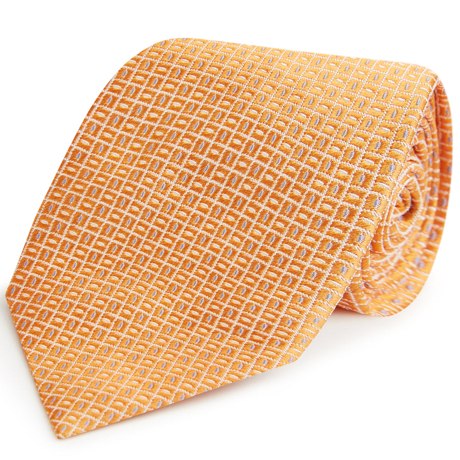 Ede And Ravenscroft Dash Geometric Woven Silk Tie Orange