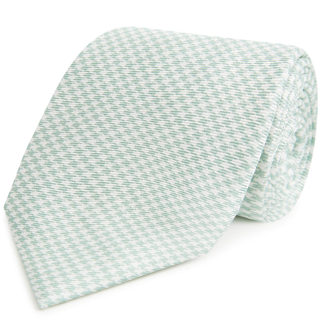 Sage Green Puppytooth Printed Silk Tie