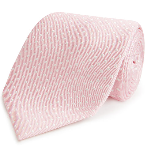 Pale Pink and White Small Spot Woven Silk Tie