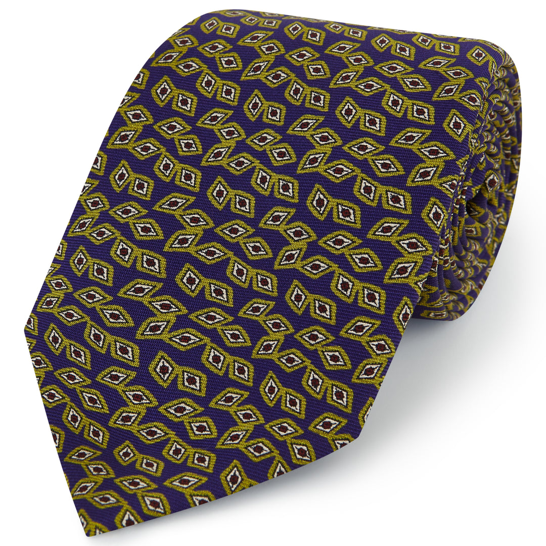 Purple Green Madder Diamond Silk Printed Tie